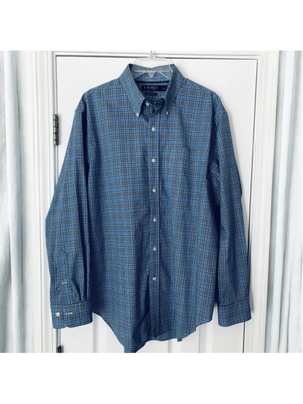 Lauren Ralph Lauren Micro Check Classic Stretch Preppy Shirt Size 17. 34/35
